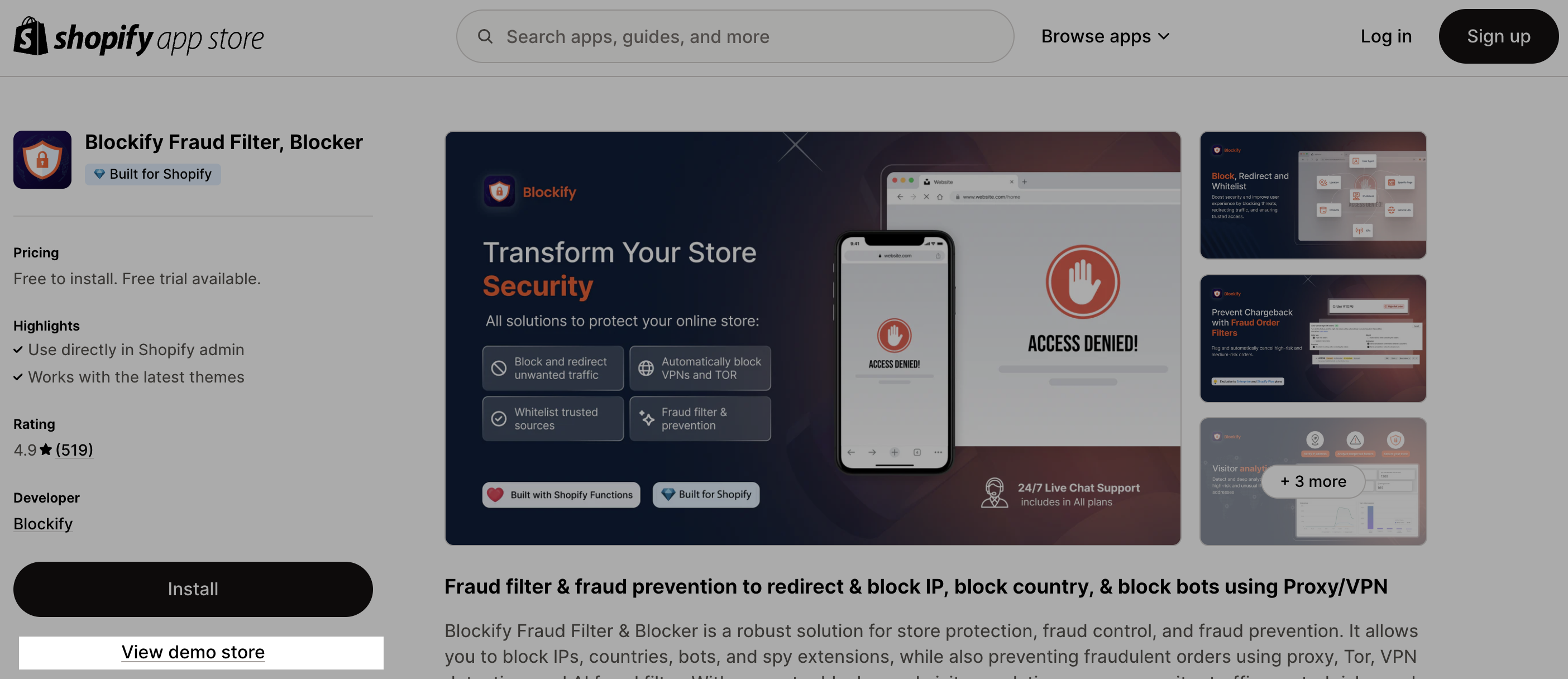 View Demo Store in Shopify App